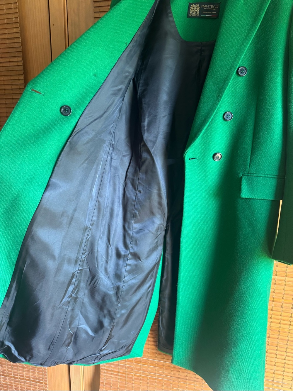 ZARA Women's Double-Breasted Kelly Green Manteco Wool Long Coat Size Small - Picture 8 of 11